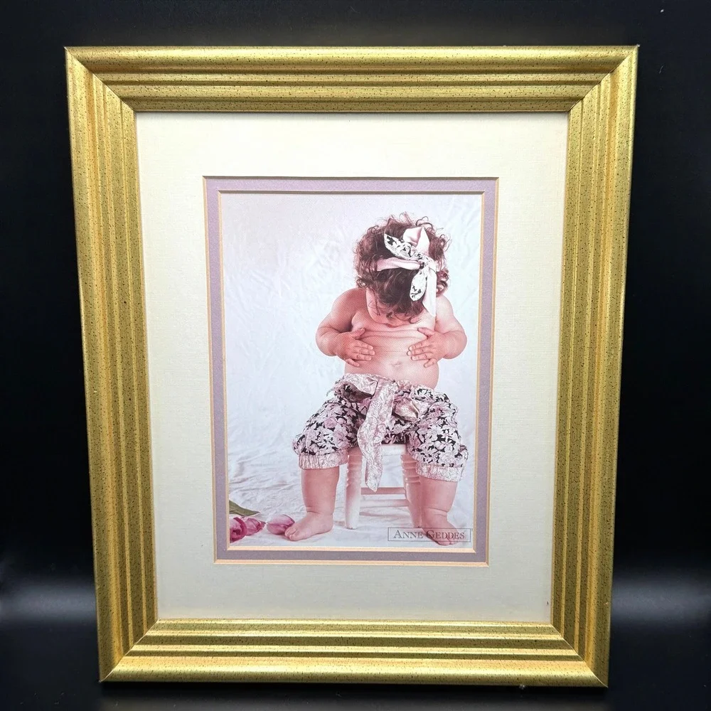 Vintage Anne Geddes Baby Print Framed Nursery‎ Wall Art Pink Double Matted